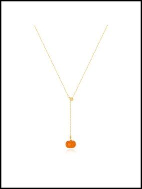 Pumpkin Pendant Y Necklace 14K Gold Plated Chain Adjustable Lariat Fall